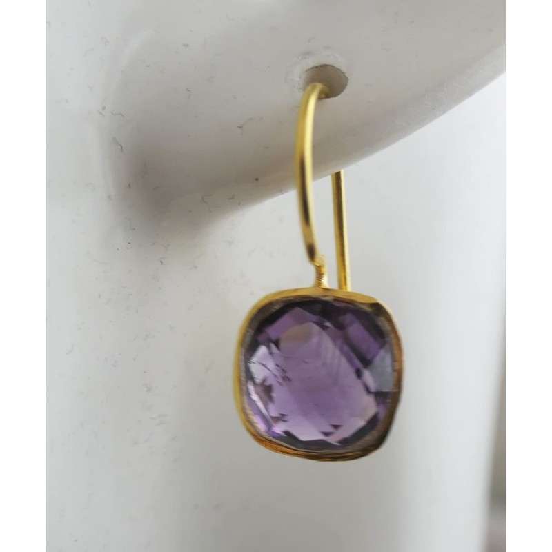 Cushion Cut Amethyst Gold Plated Earrings