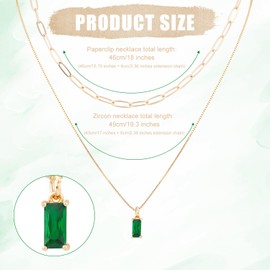 2pcs Gold Charm Necklaces for Women, No Fade Zircon Trendy Stack Pendant Birthstone Necklace and Paperclip Choker Stylish Birthday Jewelry Gift (May Emerald)