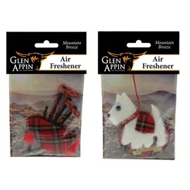 GLEN APPIN OF SCOTLAND Car Air Freshener Set - Cute, Adorable, and Fragrant | Felt Design with Textured Fur, Wiggle Eyes | Westie Dog & Bagpipe Design | Car Accessory and Gift for Her