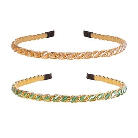 YARN & INK 2 Pcs Women's Thin Crystal Diamond Headbands Non Slip, Fashion Cute Metal Headband Beaded Bling Daily Wear Hair Accessories Vintage for Women Girls (Champagne Green)