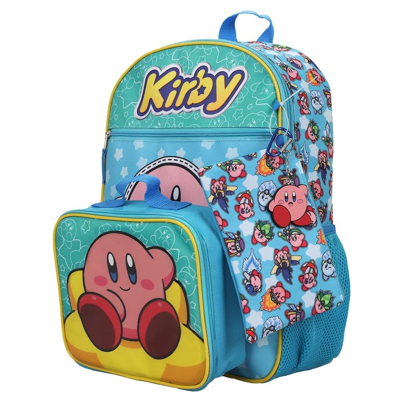 Kirby 5-Piece Set: 16 Backpack, Lunchbox, Utility Case, Rubber Keychain,