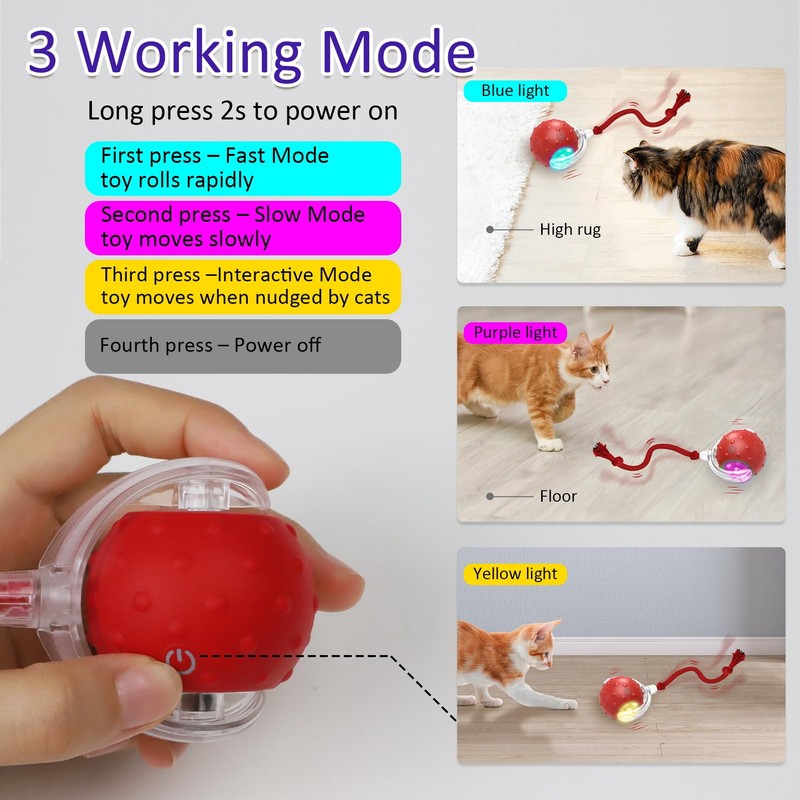 Giociv Interactive Cat Toys Ball for Indoor Cats Fast Rolling