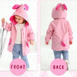 YOUNGER TREE Toddler Baby Boy Girl Pink Raincoat Cute Cartoon Hoodie Zipper Coat Outfit (Pink, 4T)