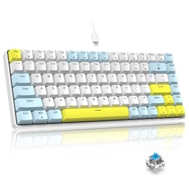 LexonElec RK-84 Portable Mechanical Gaming Keyboard,Rainbow LED Backlit Compact 84 Keys Mini Wired Office Keyboard with Blue Switch for Windows Laptop PC Mac-White/Blue/Orange