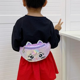 Cute Cat Glitter Kids Fanny Pack Belt Bag Crossbody Waist Bag with Adjustable Strap for Toddler Girls Boys