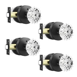 Leydebong Crystal Glass Door Knobs, Interior Privacy Door Knobs with Lock for Bedroom/Bathroom, Heavy Duty Design, Matte Black Finish, 4 Pack