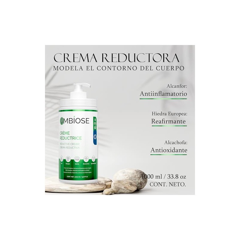 Crema Reductiva Ambiose 1000 ml, Elimina Grasa, Reduce Medidas, Tonifica