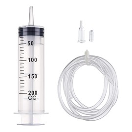 Syringe 200 ml, Plastic Syringe with Hose, Measuring Syringe, Individually Packed for Scientific Laboratories, Measuring Liquids, Industrial, Garden, Pet (200 ml)