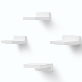 PHOENANCEE Small Floating Shelves for Wall, Set of 4, Wooden Square Shelf for Small Objects, Hanging Mini Shelf Decoration for Bedroom, Living Room,10.2cmX10.2X4cm(Rustic White)