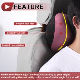 HEROFFIX Auto Kopfstützenkissen Ergonomisches Bequemes Nackenstützkissen Auto Sitz Kopfstütze Polyester, Memory Foam Verstellbare Breite Pink 1 Stück für Fahren Reisen