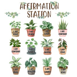 FYSUIMU Greenery Affirmation Station Bulletin Board Classroom Decorations Inspirational Motivational Accent Cutouts Greenery Posters I Am Positive Affirmation Cutouts for Home School Wall Decor, 16Pcs