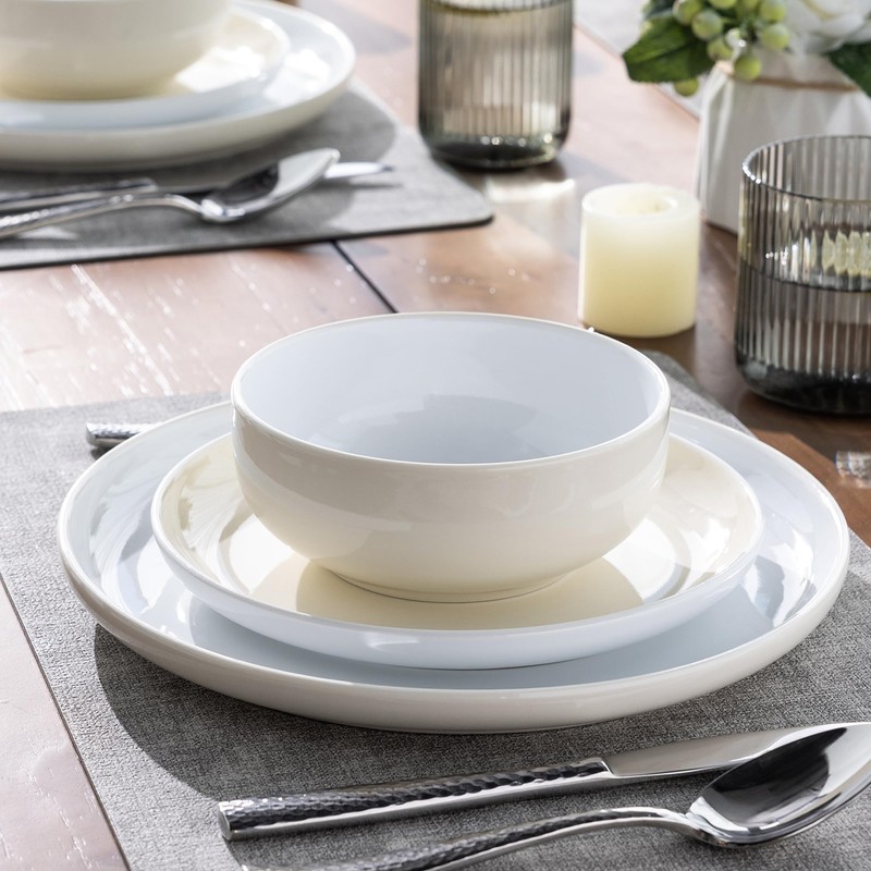 GBHOME 12 Pieces Ceramic Dinnerware Set, Modern White Dish Set