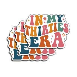(3 PCS) in My Thirties Era Sticker, 30th Birthday Sticker, Funny 30th Bday Decal, Decorate Books, Laptops, Water Bottles, Kindles Stickers Waterproof Vinyl Stickers Vintage Groovy Design 3"x2.4" Inch