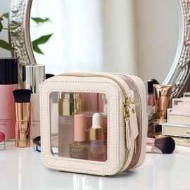 Pinkmik Small Makeup Bag Mini Clear Cosmetic Makeup Case & Toiletry Bag with Zipper Women's Purse Organizer & Car Essentials