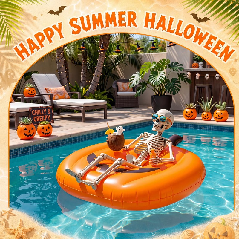 Chalyna Summer Halloween Pumpkin Pool Float Decorations 35.43x31.5x7.87inch Large Inflatable
