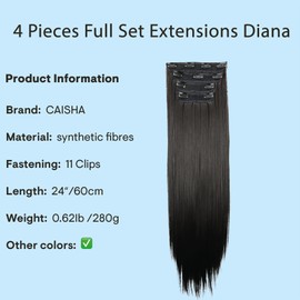 CAISHA XXL 24" 4 pcs Full Head Set Clip in Hair Extensions Hairpiece Heat-Resisting Black Brown CES302