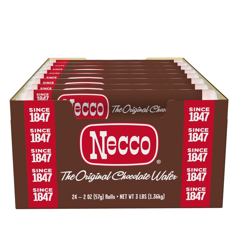 Chocolate Necco Wafers Candy, 24 Pack (2 Ounce Rolls Each),