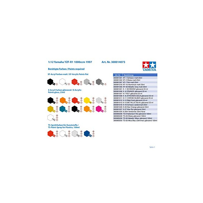 Tamiya 14073 1/12 Motorcycle Series No. 73 Yamaha YZF-R1 Plastic