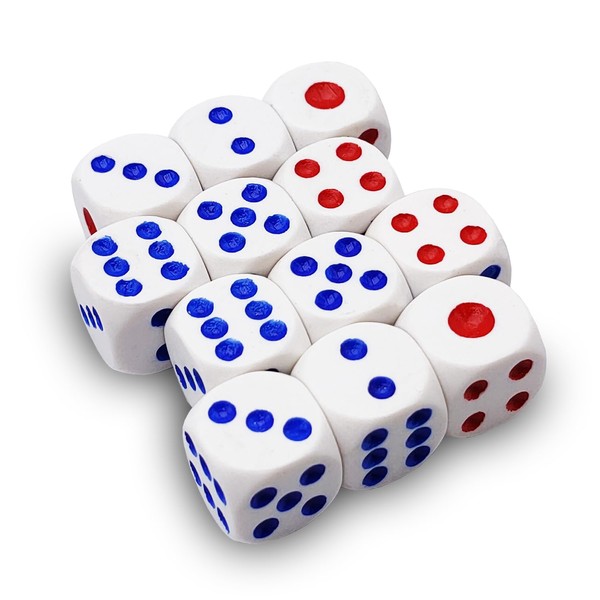 Set of 12 White Dice 6 Sided 16mm Rounded Corners