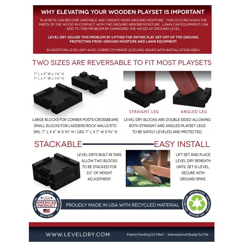 leveldry.com Small Level Dry BLocks sold seperately Protect your swingset