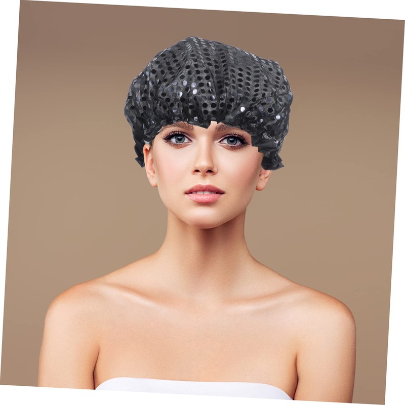 WOONEKY Sequin Shower Hair Cap for Women Multi-use Bath Hat