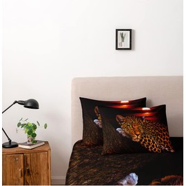 Holiyjog Cheetah Print Bedding Leopard Quilt Cover Sets Brown Linens Bed Pillow Shams King Size Animal Home Textile (King, 002)