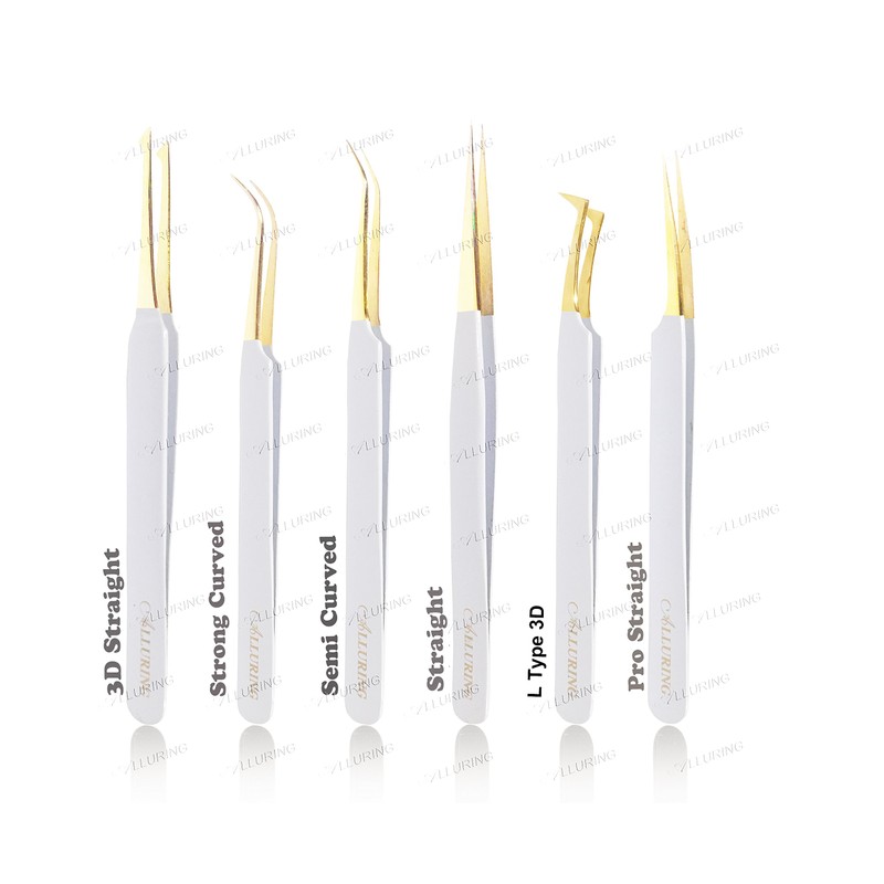 Alluring White with Gold Tip Tweezers for Eyelash Extension