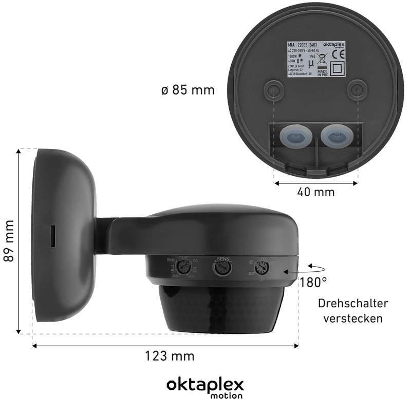 Oktaplex Mia Motion Sensor Outdoor 360 Degree Swivelling IP65 Motion