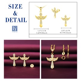 Yumilok Cross Chain 925 Sterling Silver Religious Cross Pendant Necklace Infinity Wings Silver Chain Women's Earrings Stud Earrings Set for Women, Zirconia, Cubic Zirconia