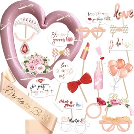 JORUN Hen Party Photo Booth Props Rose Gold Party Accessories for Adults - Bridal Shower Selfie Frame Hen Do Decoration