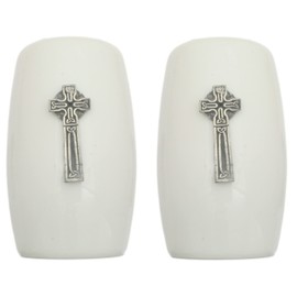 Celtic Cross China Salt and Pepper Shakers Cruet Set Modern White CSP 67