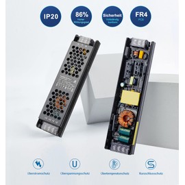 DUSKTEC LED Power Supply 24 V 200 W, Transformer AC 220/230 V to DC 24 Volt Driver 8.33 A, LED Transformer Constant Voltage, 24 V Fanless Slim Power Supply Low Voltage Transformer for Strip Light