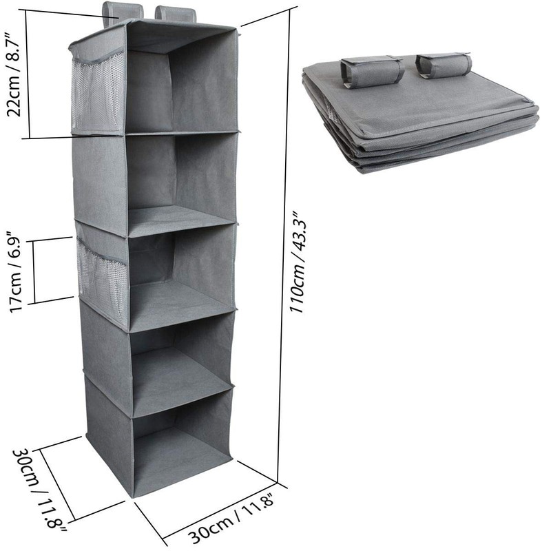 iGadgitz Home U7150 Fabric Hanging Wardrobe Shelves (5 Shelf), Collapsible