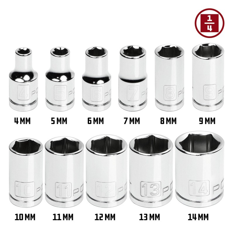 Powerbuilt 11 Piece Metric Shallow Socket Set, 1/4-Inch Drive, 6