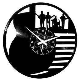 Instant Karma Clocks Vinyl Wall Clock Guitar Drums Bass Musician Musical Instruments Group Rock, Black