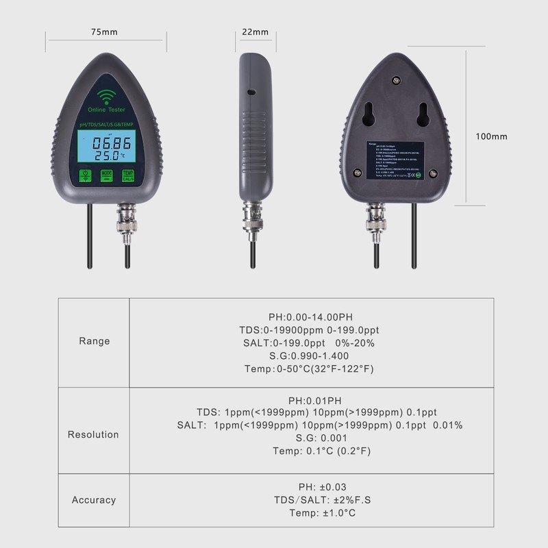 Tuya WiFi 5in1 Water Quality Online Monitor PH Total Dissolved