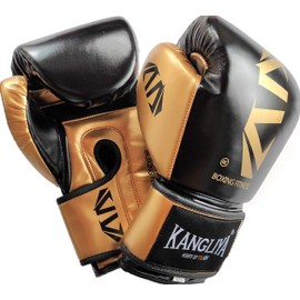 HIROMARE Boxing Gloves PU Leather Punching Gloves Breathable Kickboxing Training Martial Arts Karate Mitts Unisex Kids Sparring (Black), 12 Oz