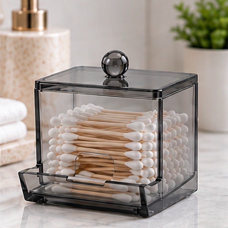 Clear Cotton Swab Holder for Bathroom Storage – Reusable Plastic