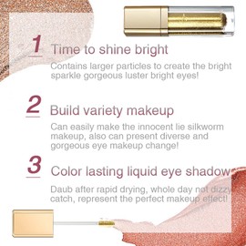 Metallic Liquid Glitter Eyeshadow - Long Lasting Waterproof Matte Shimmer - Highly Pigmented Sparkly Eye Shadow - Easy to Blend - with Eyeliner Pen - Golden(06#)