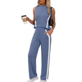 XIEERDUO Two Piece Sets for Women Summer Outfits Beach Vacation Clothes Luxury Fashion Lounge Matching Sets Women Clothing Travel Airport Blue M