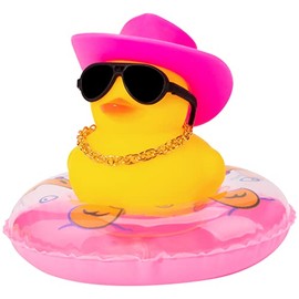 wonuu Car Rubber Duck Car Duck Decoration Dashboard Car Ornament for Car Dashboard Decoration Accessories with Mini Sun Hat Swim Ring Necklace and Sunglasses (A-Cowboy Hat&Pink)