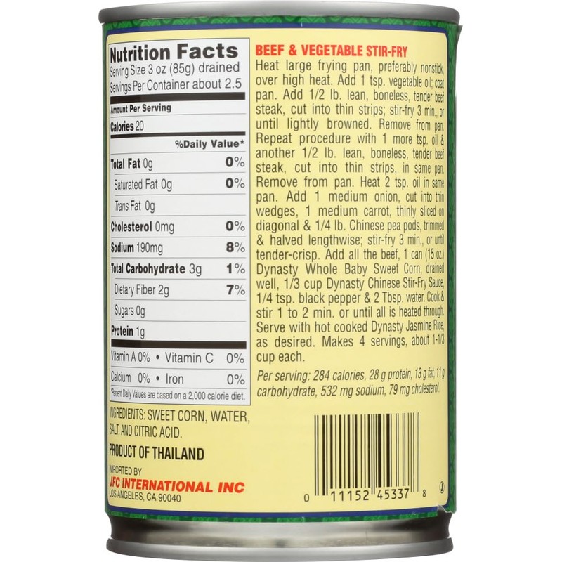 Dynasty Baby Sweet Corn Whole -- 15 oz - 2