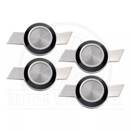 British Wire Wheel Chevy Style Bowtie Cut Chrome Knock Off Spinner Caps for Lowriders | Set of 4
