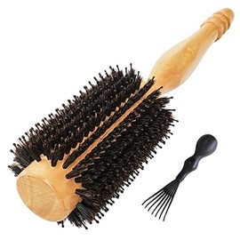 Cepillo redondo de madera con cerdas de jabalí de alta densidad para secar con soplado, alisar, peinar el cabello largo de los hombros o la espalda, c