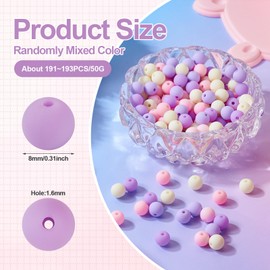 PandaHall 190pcs Matte Acrylic Beads 8mm Purple Round Loose Beads Frosted Craft Beads Bulk for DIY Beading Pens Lanyard Keychain Jewelry Making