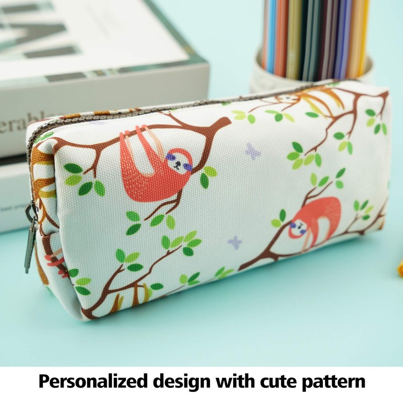 LParkin Cute Sloth Large Capacity Canvas Pencil Case Pen Bag
