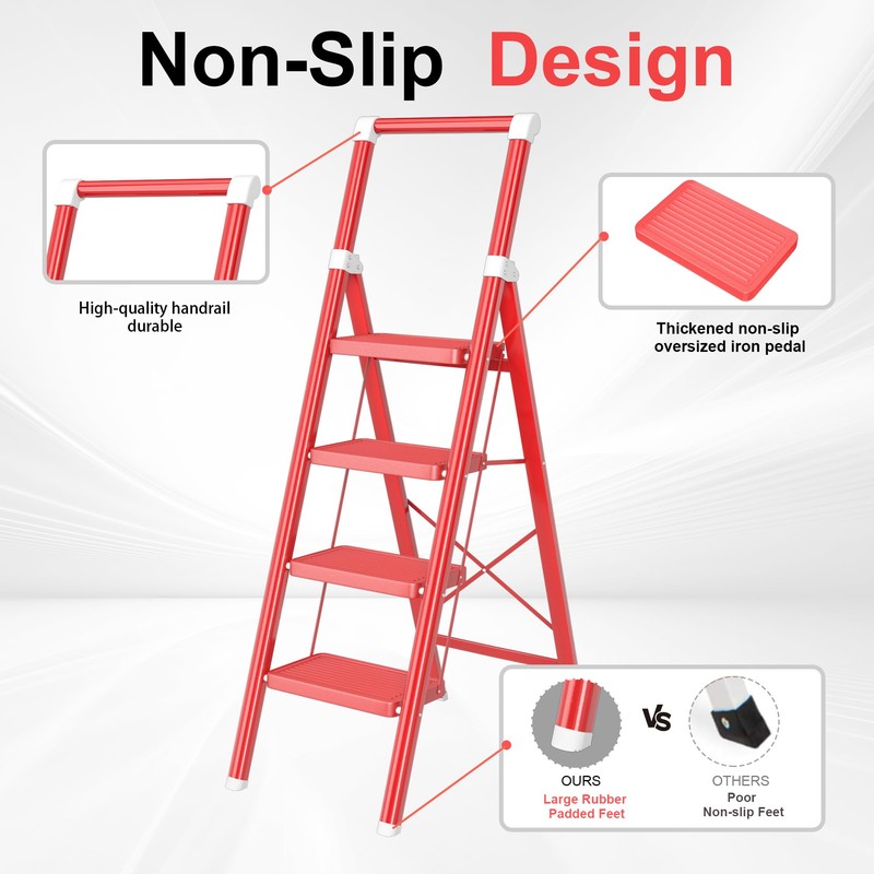 4 Step Ladder, DIAMONDFORGE Folding Step Stool with Wide Anti-Slip