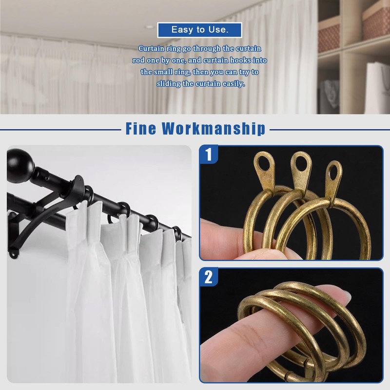 Glarks 40Pcs 1.2Inch Black Curtain Rings with Eyelet, Rustproof Metal