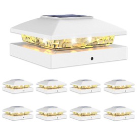 VOLISUN 4x4 Solar Post Cap Light 8pack,Solar Fence - Post Lights Outdoor Waterproof for Wooden/Vinyl Post,White Deck Post Cap Light Solar Powered with Warm White for Garden/Patio/Porch