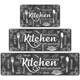 XLHOMO Kitchen Mats for Floor, Non Slip Grey Nappa Leather Kitchen Rugs Sets of 3, Farmhouse Washable Kitchen Runner Rugs Stain Resistant for Kitchen, Laundry Room, Bathroom, Entryway Carpet Decor